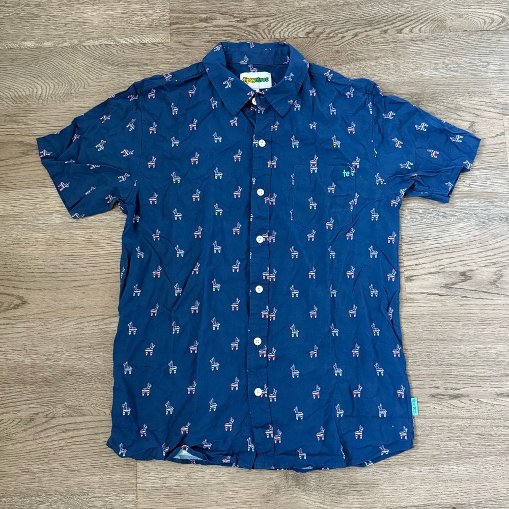 Tipsy Elves Neon Pinata Hawaiian Shirt - Size M - Navy Blue - NWOT - Picture 5 of 12